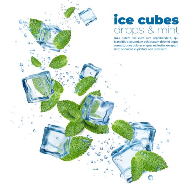 ilustrações de stock, clip art, desenhos animados e ícones de clean water, ice crystal cubes with mint leaves - drink ice splashing spray