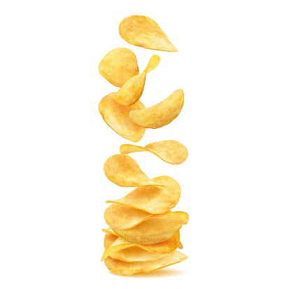 Stack, pile and heap of wavy crispy potato chips