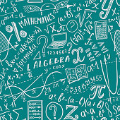 istock Maths symbols icon set. Algebra or mathematics subject doodle design. Education and study concept. Back to school background for notebook, not pad, sketchbook. Hand drawn illustration. 1372252608