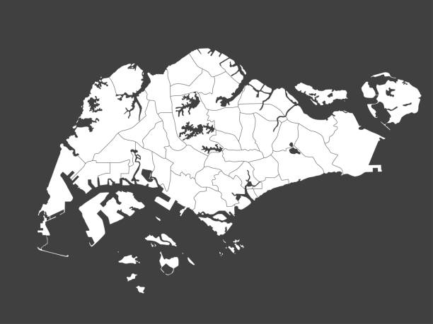 벡터 지도 국가 싱가포르 는 지역에 분할 - silhouette cartography singapore map stock illustrations