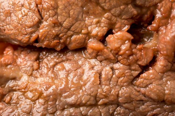 Close-up view of cooked beef