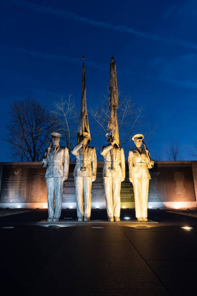 air force memorial color guard statue - flag bearer stock-fotos und bilder