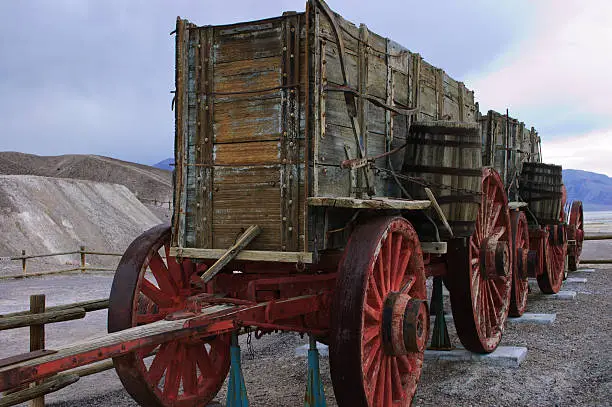 Photo of Wooden wagon used to haul borax ore in Death Valley