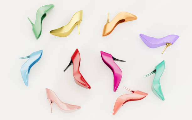 istock Many high-heeled shoes with white background, 3d rendering. 1372260580