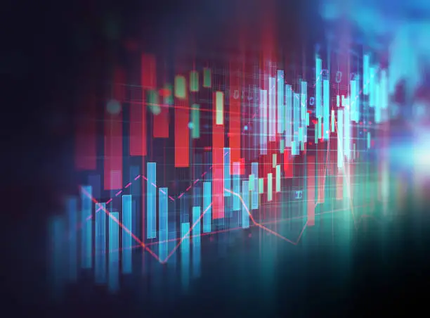 Photo of stock market investment graph on financial numbers abstract background.3d illustration