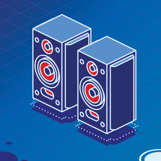 istock Isometric Stereo Acoustic Speakers. Vector Illustration. Outline Style. 1372265240