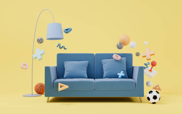 istock Sofa and toys, recreation and relaxation concept, 3d rendering. 1372269457