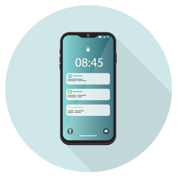 Mobile phone notifications. Mobile phone notifications. Vector phone icon in flat style with notifications. brand name smart phone stock illustrations