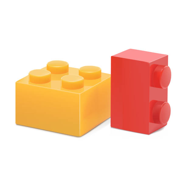 bildbanksillustrationer, clip art samt tecknat material och ikoner med vector realistic illustration of yellow and red plastic bricks - leksaker