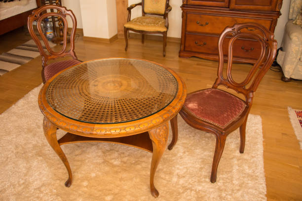 istock oriental round table and 2 cherry wood chairs 1372274133