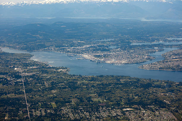 Aerial View of Greater Seattle Metro Area Aerial View of Greater Seattle Metropolitan area.  See my lightbox SEATTLE PERSPECTIVES or see some of the images below: puget sound aerial stock pictures, royalty-free photos & images