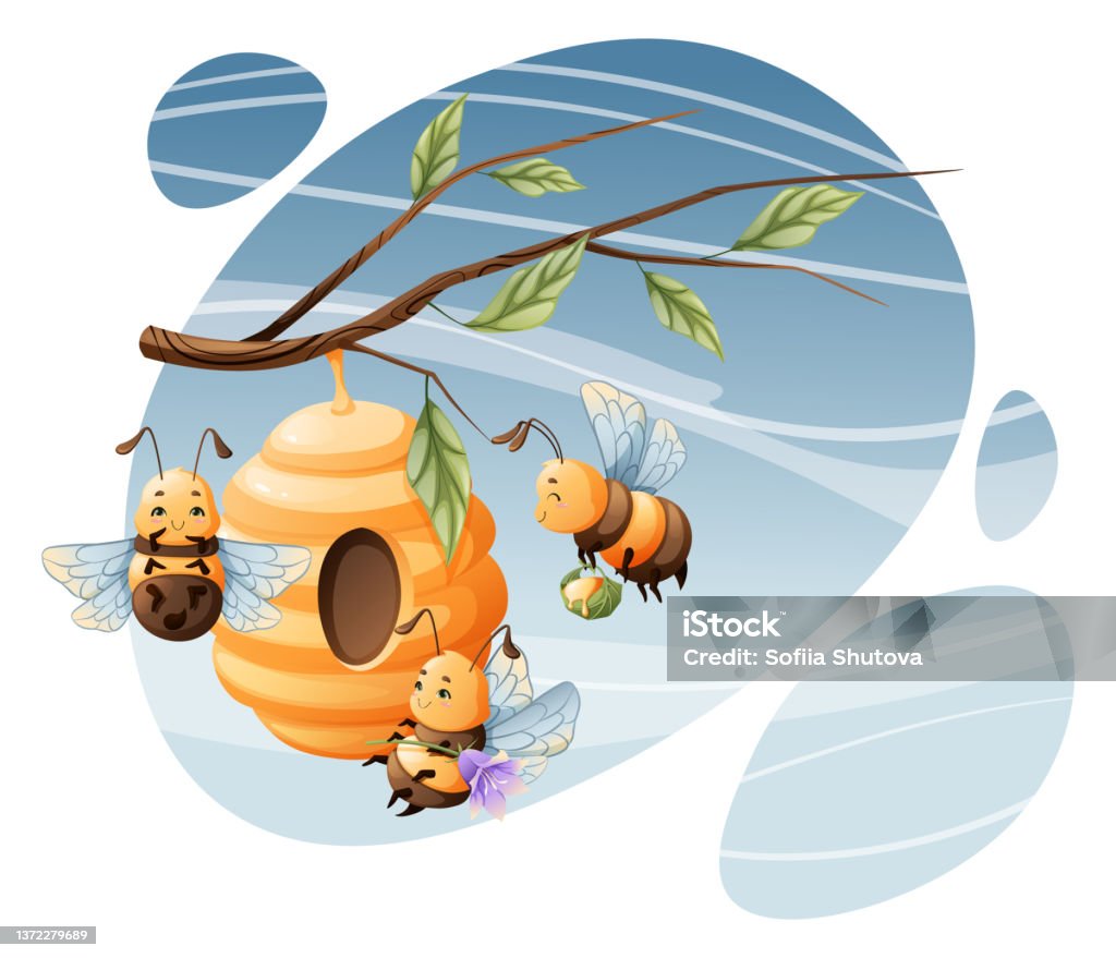 Những Con Ong Hoạt Hình Dễ Thương Mang Mật Ong Đến Tổ Ong Trên ...