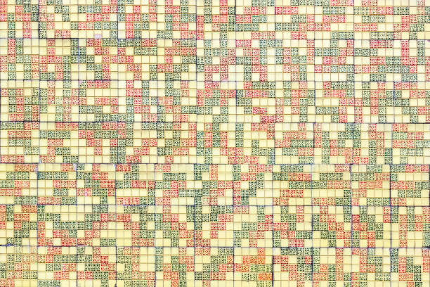 istock Red, green and yellow old-fashioned small tiles background. Gresite. 1372281614
