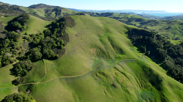 Scenic California Santa Lucia Rolling Hills near Cambria Aerial View