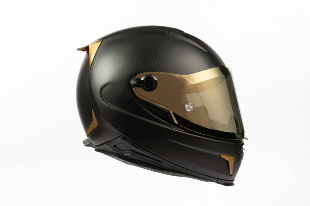 白い背景にオートバイのヘルメット - helmet motorcycle motorized sport crash helmet ストックフォトと画像