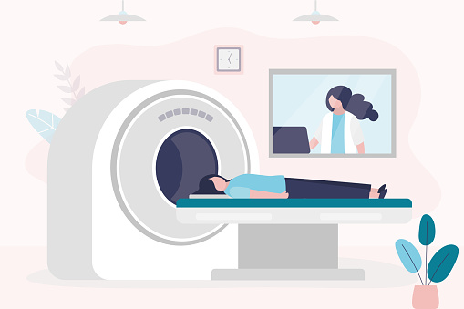 istock Doctor stands in another room during brain scan. Male character came to do mri at clinic 1372293139