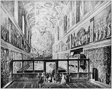 Antique photograph of World's famous sites: Sistine Chapel, Vatican