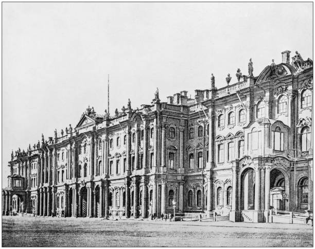 античная фотография зимнего дворца (санкт-петербург,россия)-xix век - winter palace stock illustrations