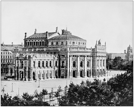 Antique photograph of World's famous sites: Hofburg Theatre, Vienna, Austria