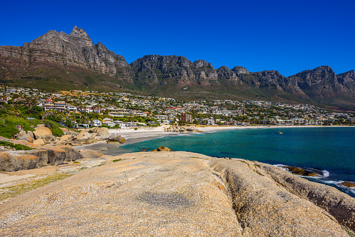 High angle view of Camps Bay during the dusk twilight