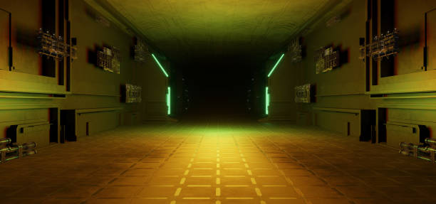 istock Empty Cyberspace Background Interior Metal Mesh Corridor Innovative Forest Green Colors Background 3D Illustration 1372302568