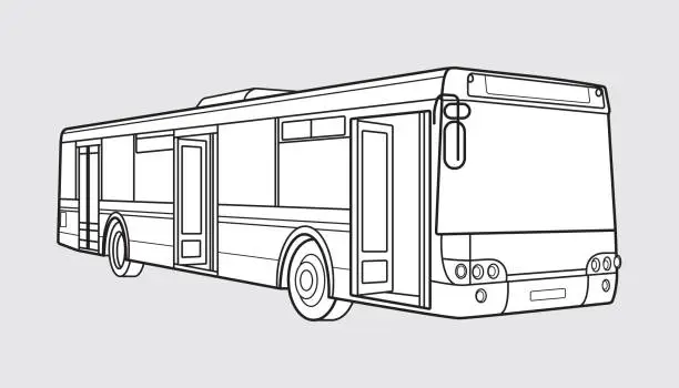 Vector illustration of Black outline transport illustration, bus front image on white background. Vector design object