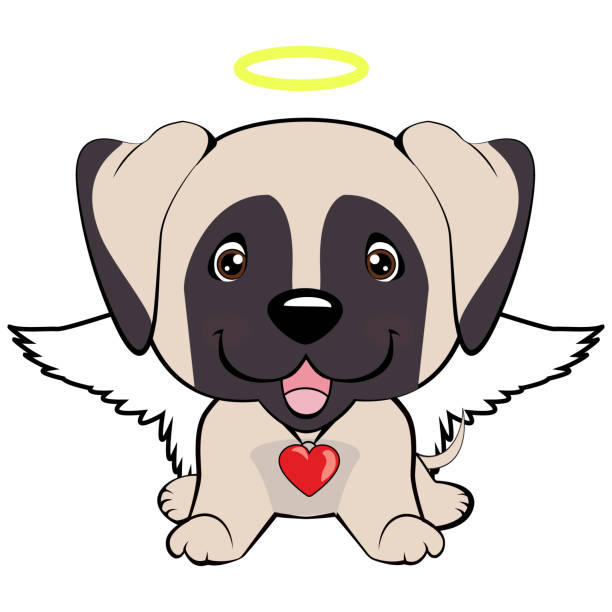ilustrações de stock, clip art, desenhos animados e ícones de illustration of funny puppy dog media icon smiley, happy dog angel - dog set humor happiness