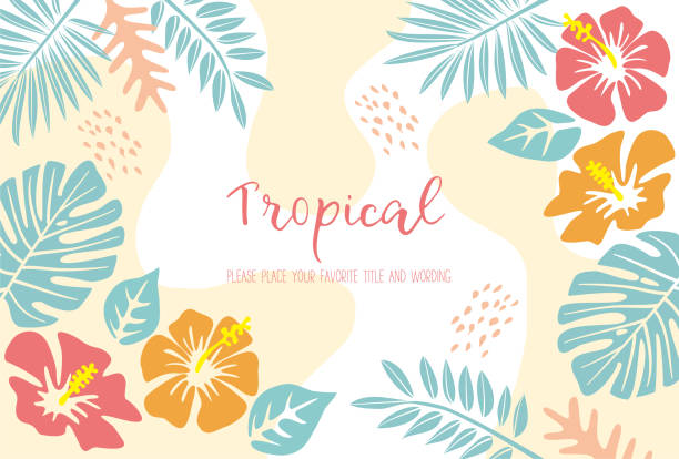 illustrazioni stock, clip art, cartoni animati e icone di tendenza di materiale del telaio con motivo tropicale - hawaiian culture hibiscus flower pattern