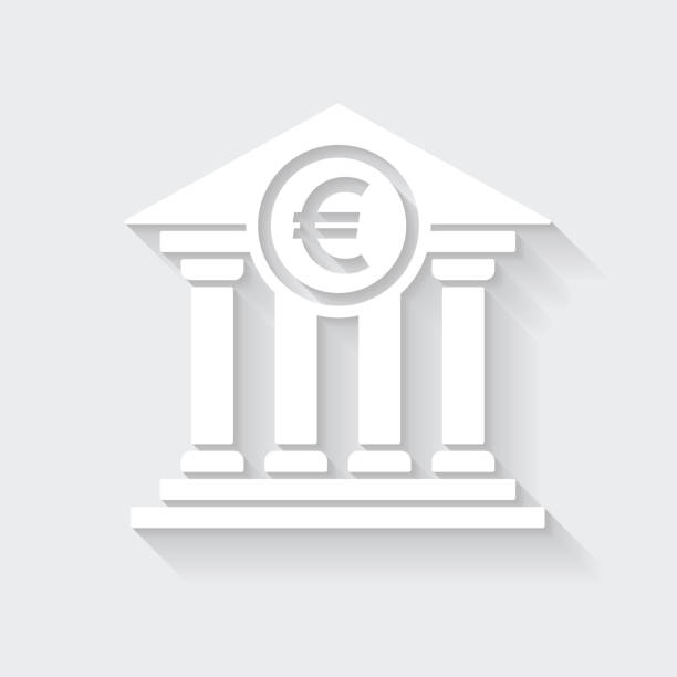 istock Bank with Euro sign. Icon with long shadow on blank background - Flat Design 1372309373