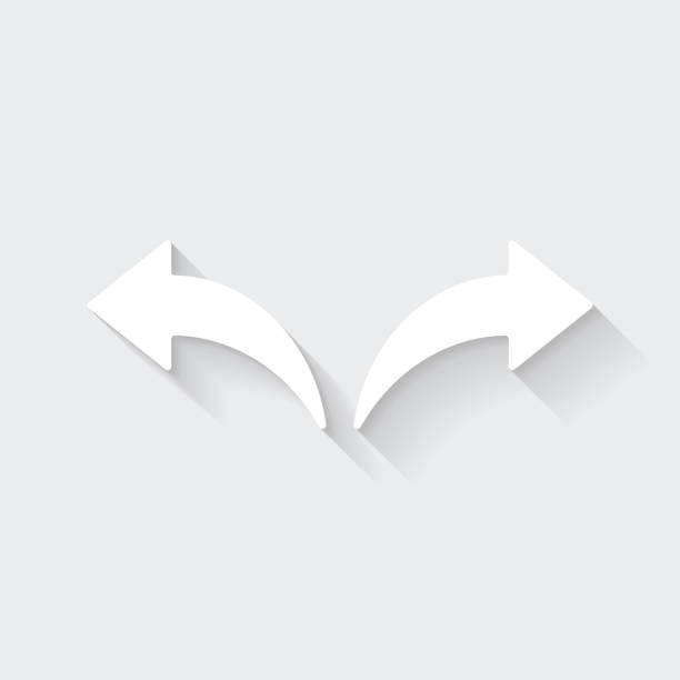 Left and right arrow. Icon with long shadow on blank background - Flat Design White icon of "Left and right arrow" in a flat design style isolated on a gray background and with a long shadow effect. Vector Illustration (EPS10, well layered and grouped). Easy to edit, manipulate, resize or colorize. Vector and Jpeg file of different sizes. undo key stock illustrations