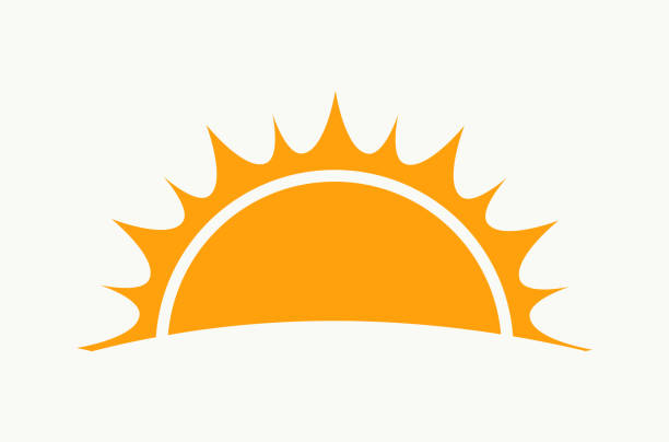 ilustraciones, imágenes clip art, dibujos animados e iconos de stock de icono del sol del atardecer aislado. - medio lleno