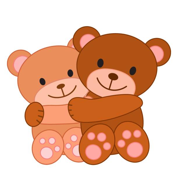 Two Hugging Bears Cute Cartoon Illustration Love And Friendship Concept  Print For Valentine Day Teddy Bear Hug His Friend Print For Children  Clothes Cards Nursery Design And Decor Stock Illustration - Download