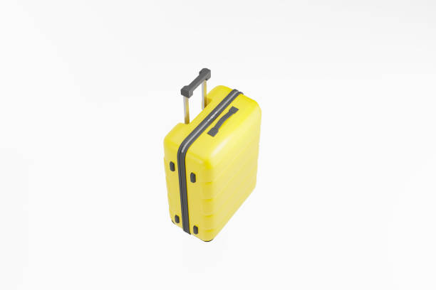 istock Trendy realistic yellow plastic modern suitcase isolated 3d render 3d illustration 1372314989