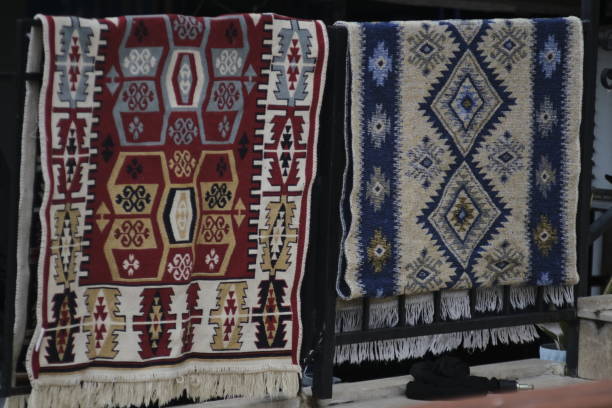 Ottoman patterned carpets hanging on the balcony