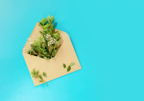 istock greenery in an envelope, copy space for text, promo or message. easter greeting or sale concept 1372320883