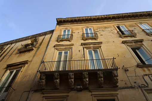 Lecce, Italy - June 20, 2021: Lecce, Apulia, Italy: exterior of historic buildings