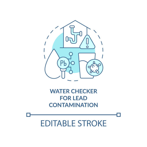 bildbanksillustrationer, clip art samt tecknat material och ikoner med water checker for lead contamination turquoise concept icon - toxic water