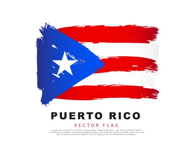 Vector illustration of Flag of Puerto Rico. Blue, red and white hand-drawn brush strokes. Vector illustration isolated on white background.