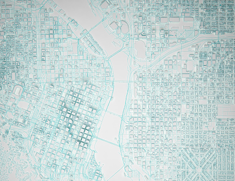 simplified map of the city of portland aerial view. 3d rendering