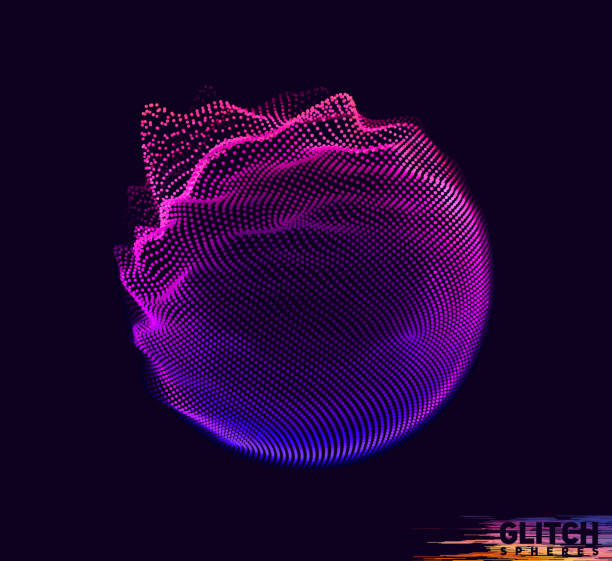 istock Abstract vector colorful mesh on dark background. Futuristic style card. Corrupted point sphere 1372324454