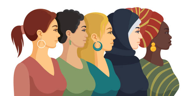 ilustrações de stock, clip art, desenhos animados e ícones de multi-ethnic women group. - patriotic awareness