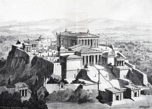 아크로폴리스 재건 - greece athens greece acropolis greek culture stock illustrations