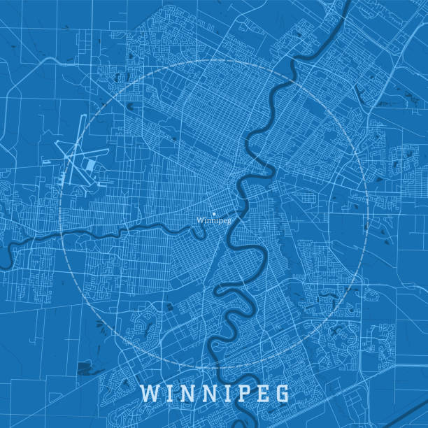 ilustrações de stock, clip art, desenhos animados e ícones de winnipeg mb city vector road map blue text - winnipeg river