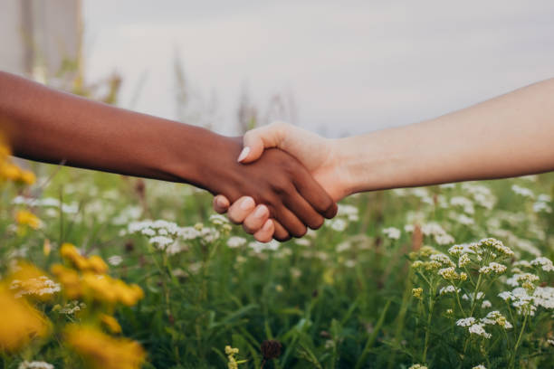 istock Black and white women holding hands on field 1372330300