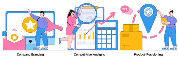 Vector illustration of Company Branding, Competitive Analysis, Product Positioning Illustrated Pack