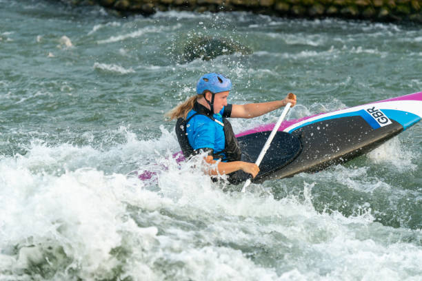 istock Great Britain Canoe Slalom athlete training on white water 1372337273