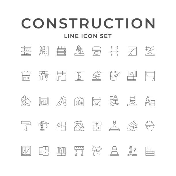 illustrazioni stock, clip art, cartoni animati e icone di tendenza di impostare le icone delle linee di costruzione - under construction icon
