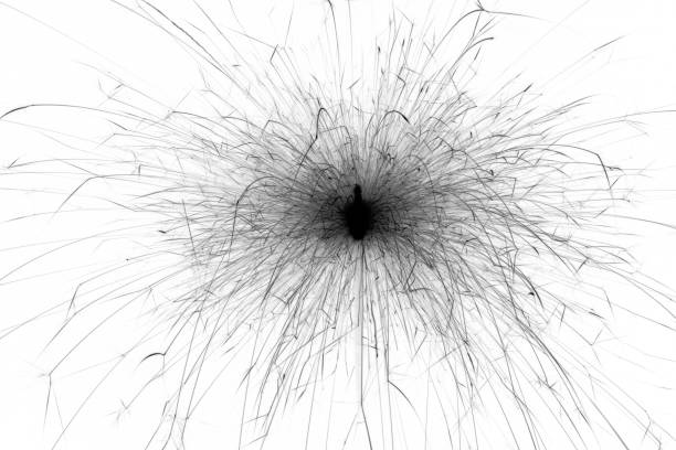 istock Monochrome layer of explosion, black on white sparks. Fireworks abstraction isolated on white. 1372340327
