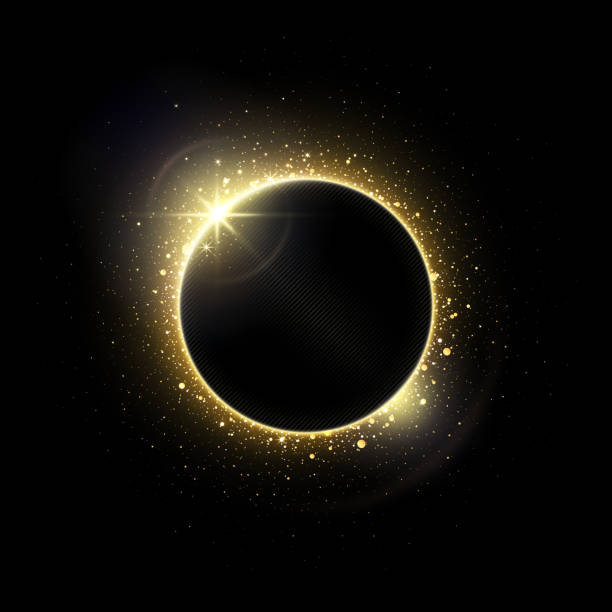istock Gold circle of shiny particles on a black background. Invitation vector background. Shining gold frame, place for text. Round border, frame. Card party Invitation. Lens flare effect on dark 1372341597