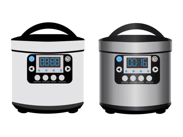 Vector illustration of Multicooker - kitchen appliances for automatic cooking - vector illustration